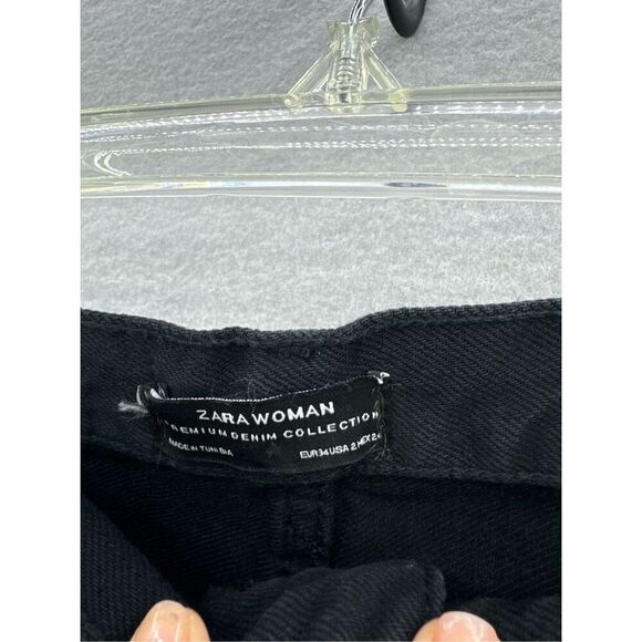 Zara Womens Black Denim High Rise Stretch Fringes Cropped Jeans Dark Wash Size 2 - Picture 10 of 13